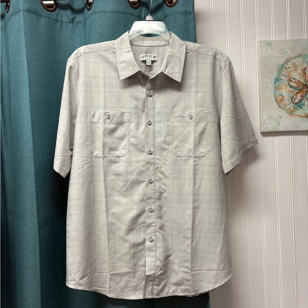 Orvis Light Gray Short Sleeve Button Down Shirt Size XL